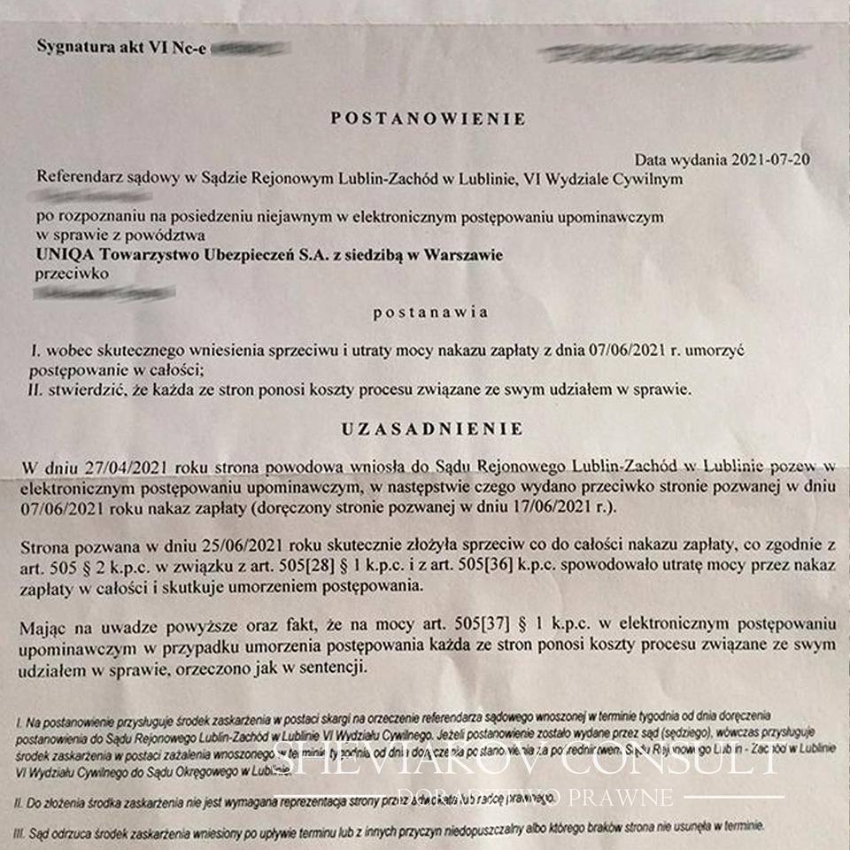 Выигранное дело против страховой компании UNIQA?