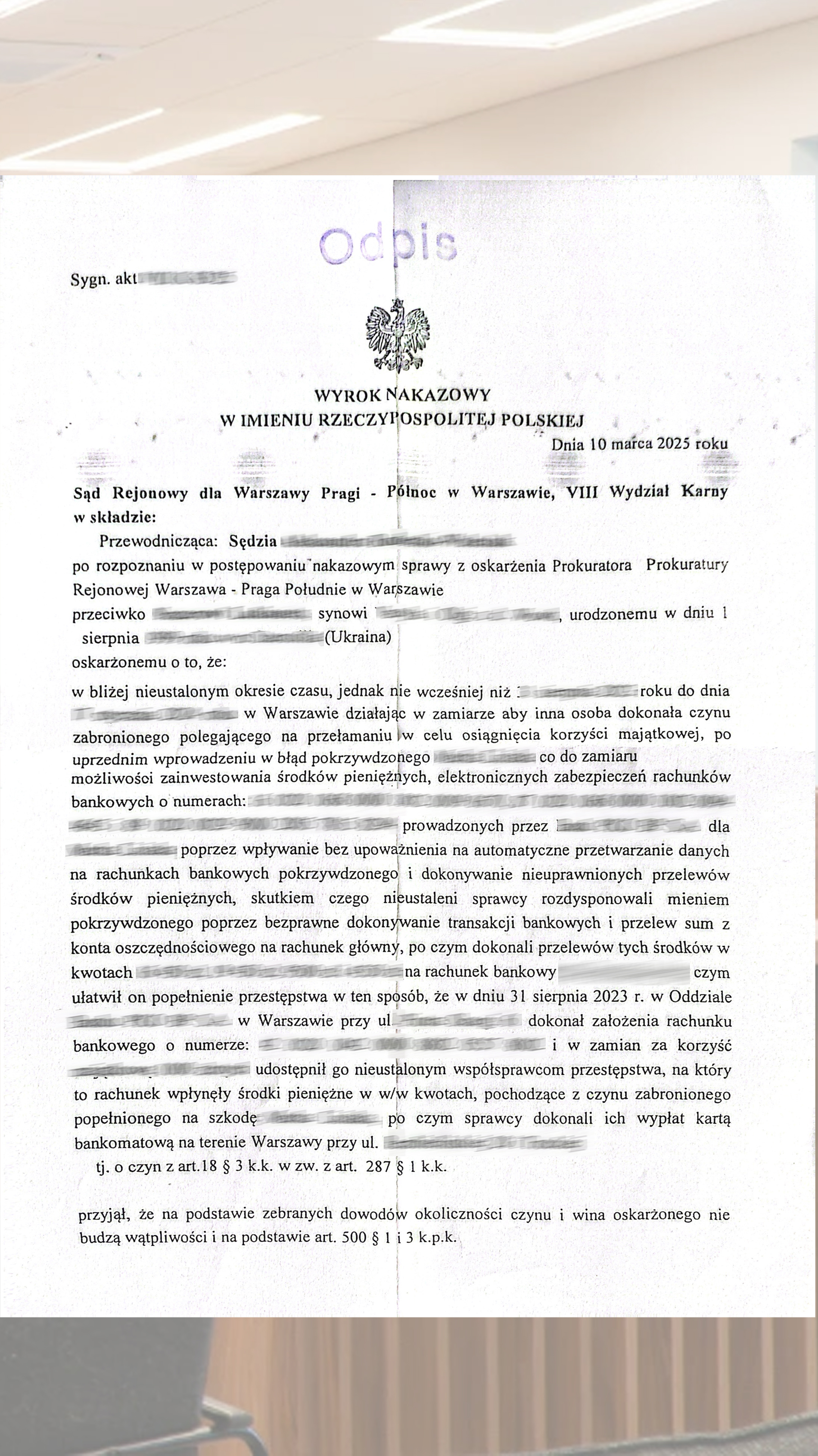 Wyrok nakazowy у справі у Warszawie (10.03.2025)