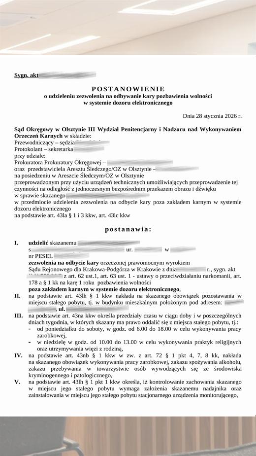 Postanowienie Sad Okregowy w Olsztynie о разрешении SDE