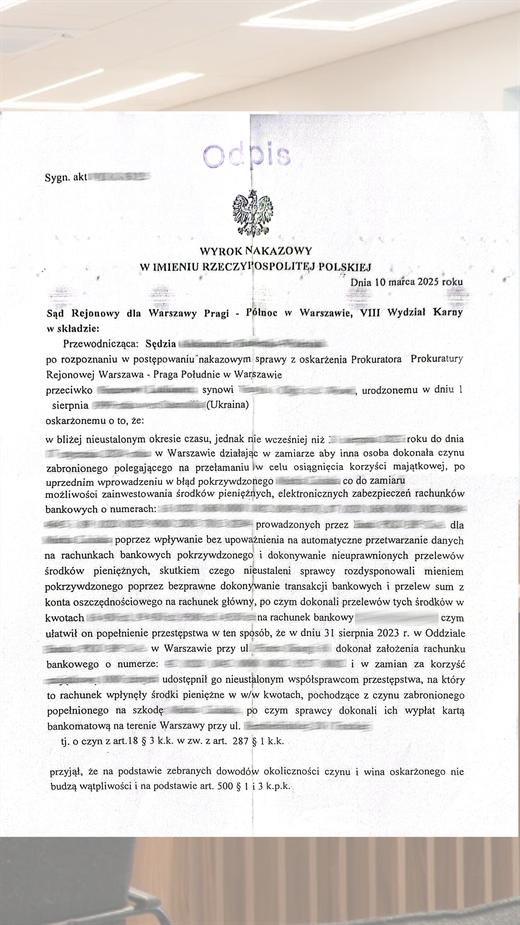 Wyrok nakazowy по делу в Warszawie (10.03.2025)