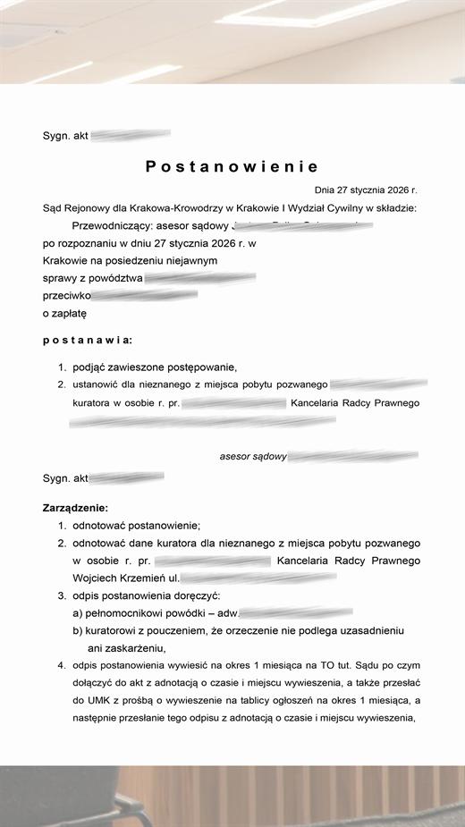 Postanowienie Krakow-Krowodrza о возобновлении производства